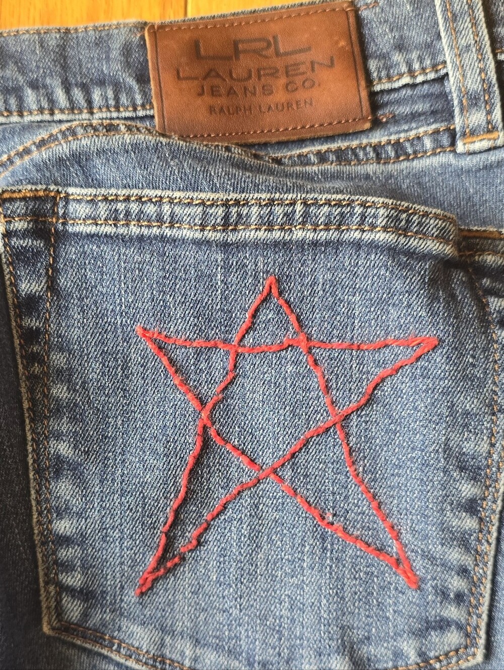 Lauren Ralph Lauren Bootcut Y2k Jeans Hand Embroidered Red Stars Size 4